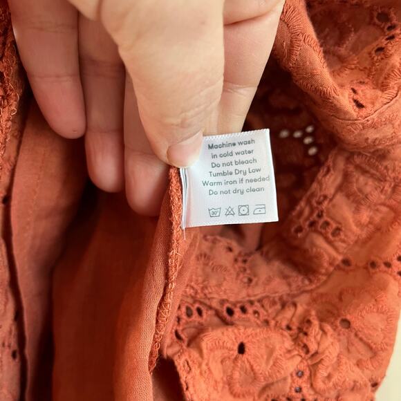 Roller Rabbit Eyelet Floral Peasant Skirt Boho Button Clementine Terracotta Sz M - Picture 7 of 8